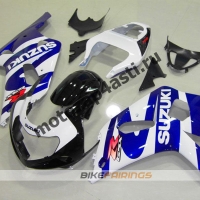Комплект мотопластика Suzuki GSXR600-750 01-03,GSXR1000 00-02 Черно-сине-белый.