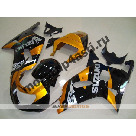 Комплект мотопластика Suzuki GSXR600-750 01-03,GSXR1000 00-02 Черно-золотой.
