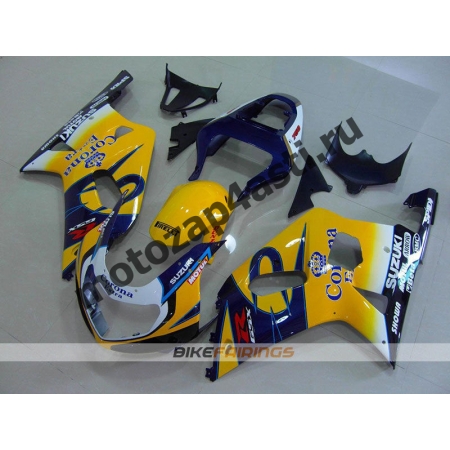 Комплект мотопластика Suzuki GSXR600-750 01-03,GSXR1000 00-02 Бело-сине-желтый.